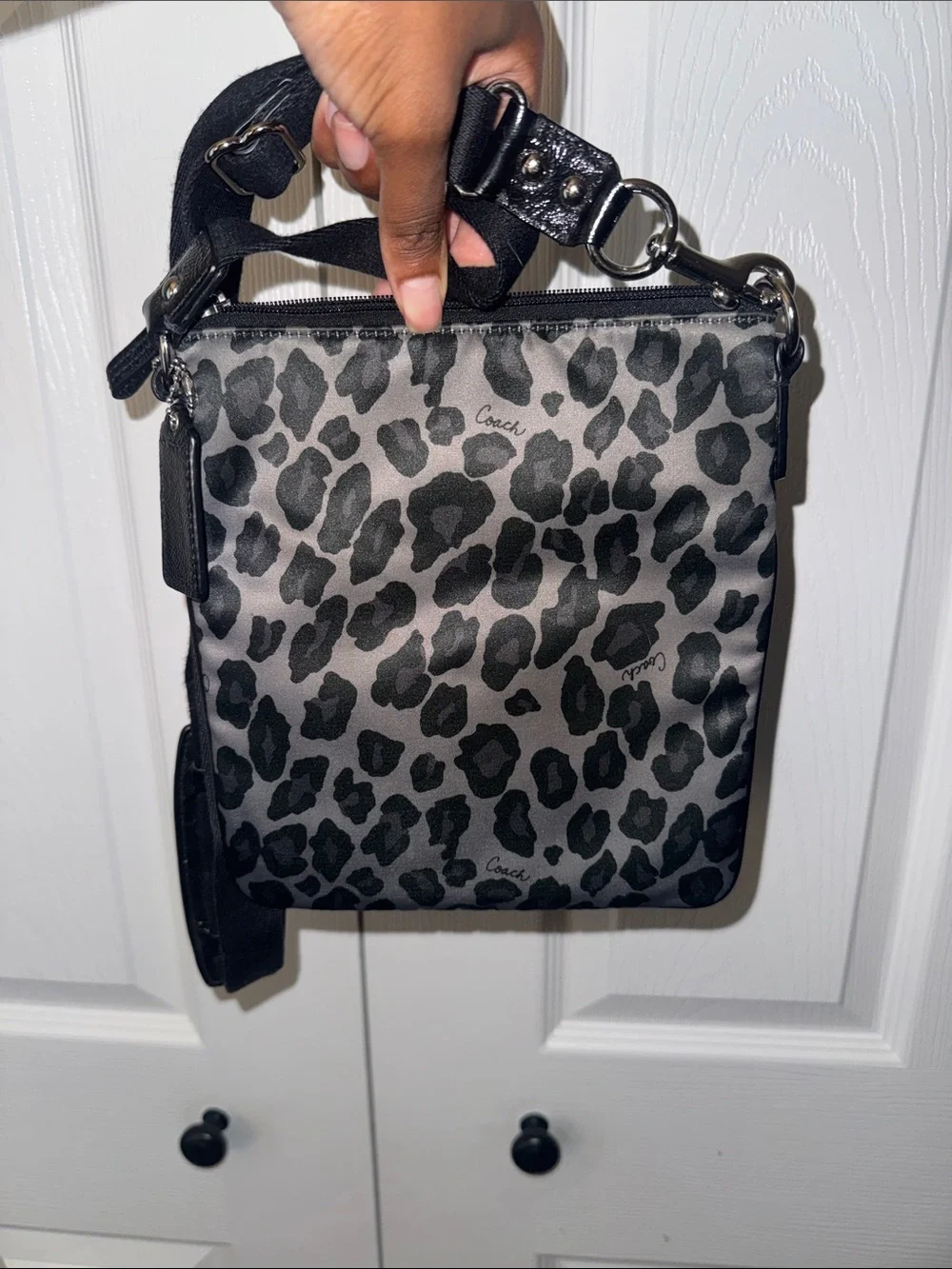 Coach Leopard-Print Crossbody Bag in Gray and Black